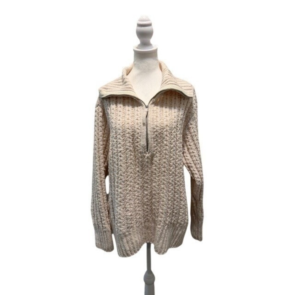 Aerie Womens Cable Car Quarter Zip Sweater Chenille Chunky Knit Oversized Size M